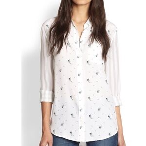 Equipment White and Blue Floral Button Down Shirt Sz L large